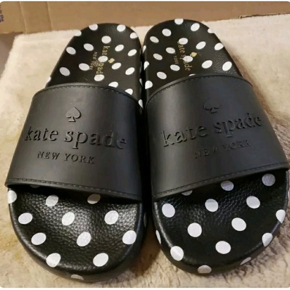 Kate Spade “Sunny” Polka-Dot Sandals Slides Rubber Black Women's Size 8B - Picture 1 of 4